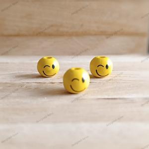 Holzperle 12 mm SMILEY Zwinker No 5 gelb